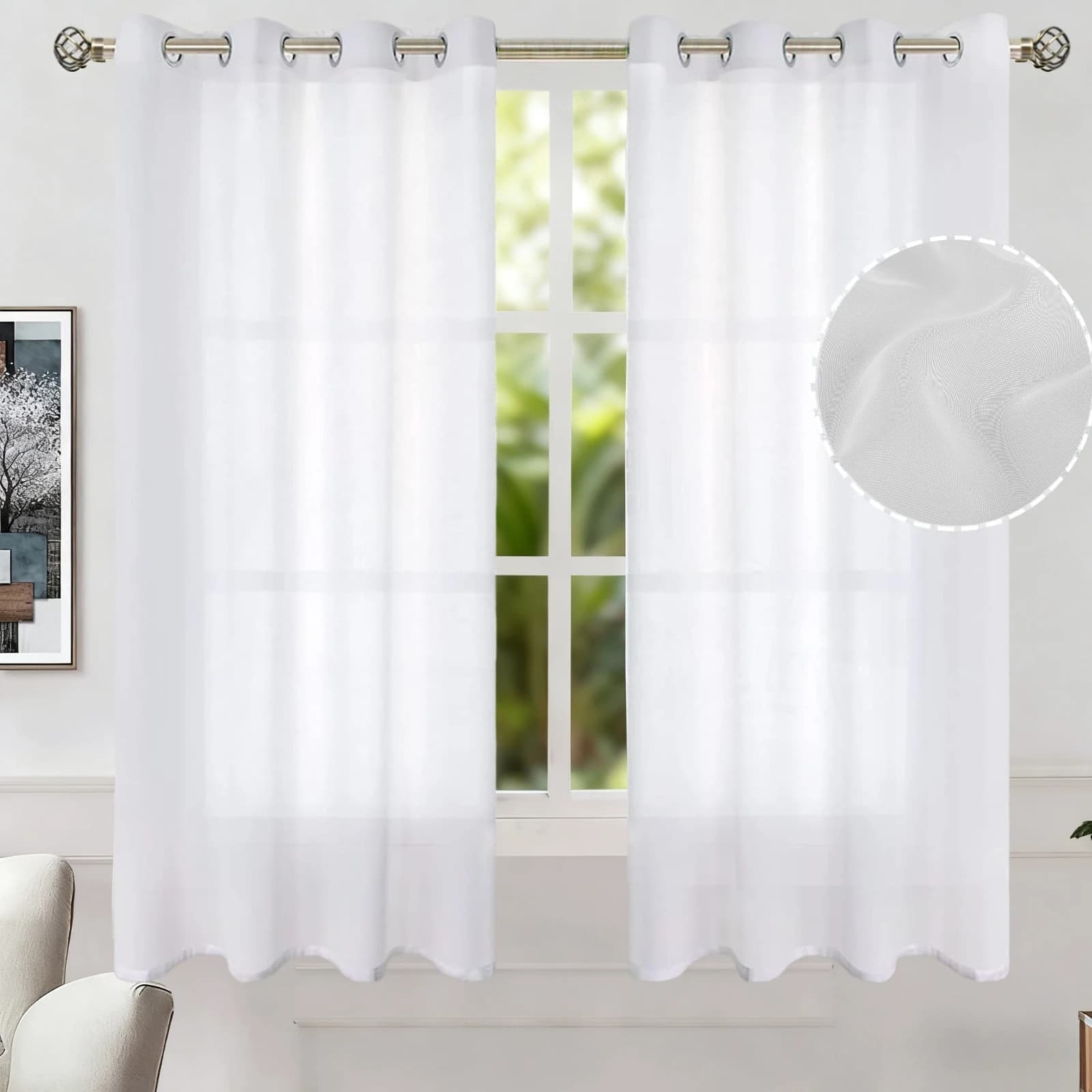 White Sheer Voile Grommet Curtain Panel