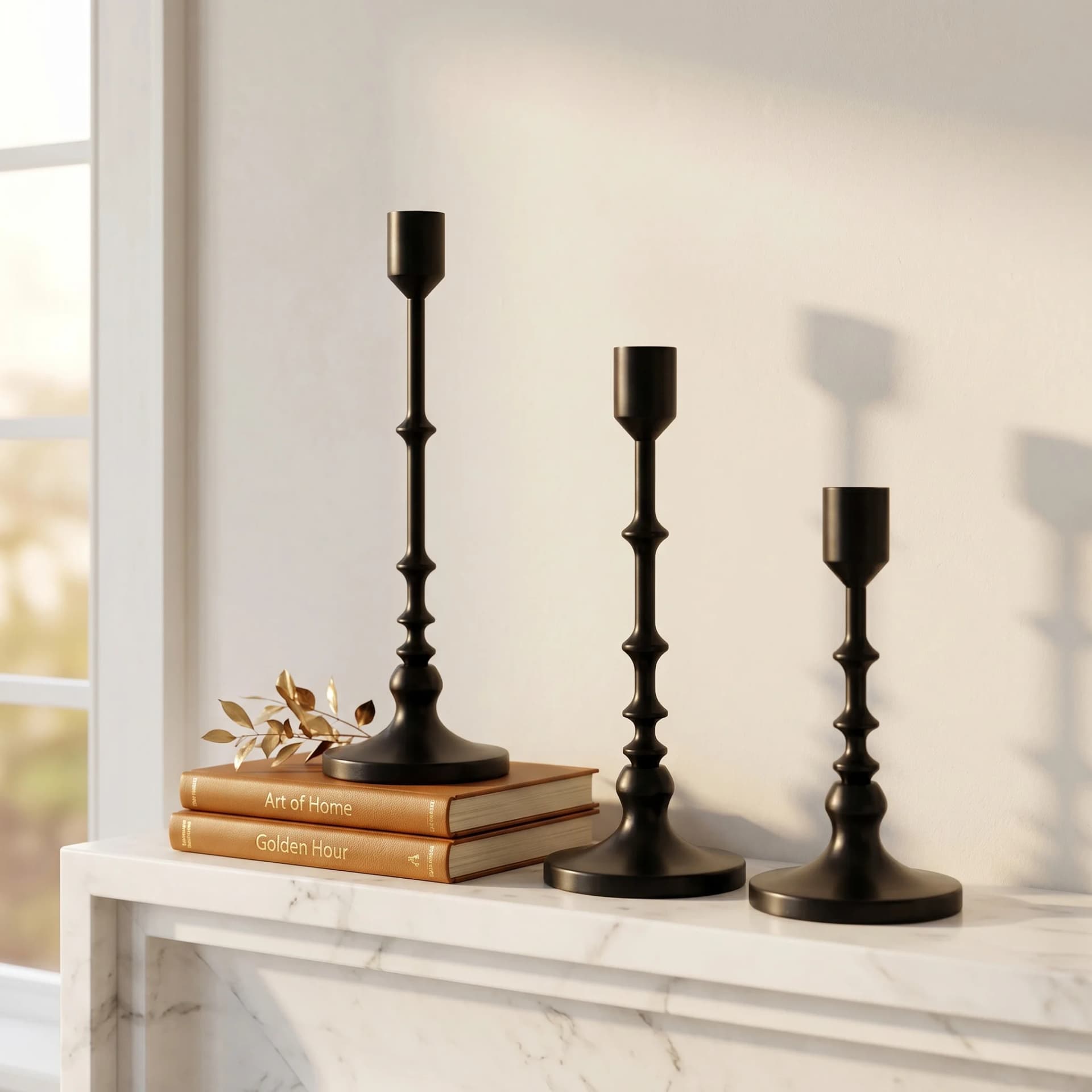 Gold and Black Taper Candle Holder Set