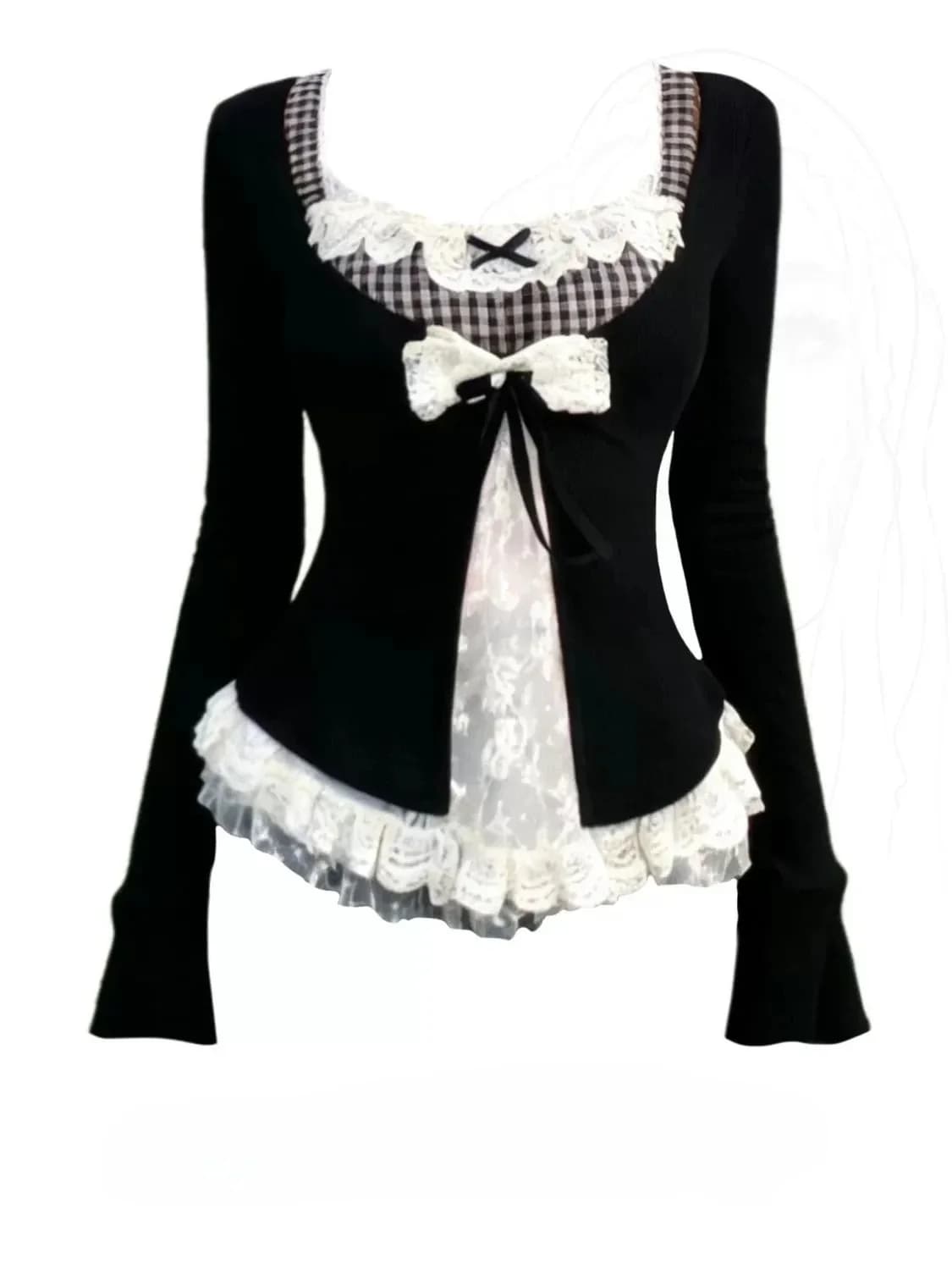 Girls Long Sleeve Pullover Top Y2K Lolita
