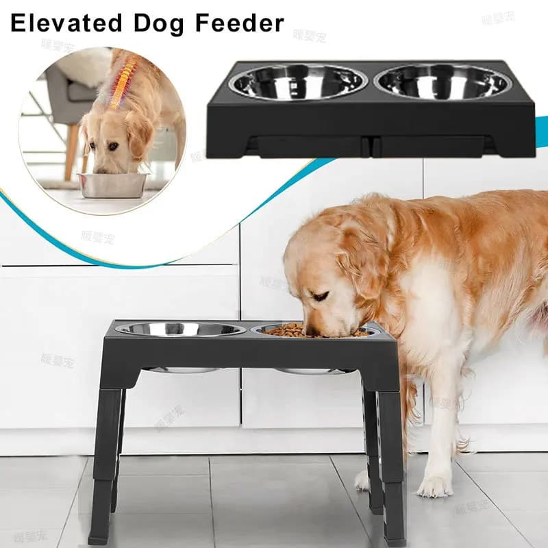 Adjustable Raised Dog Feeder with Stainless Steel Bowls