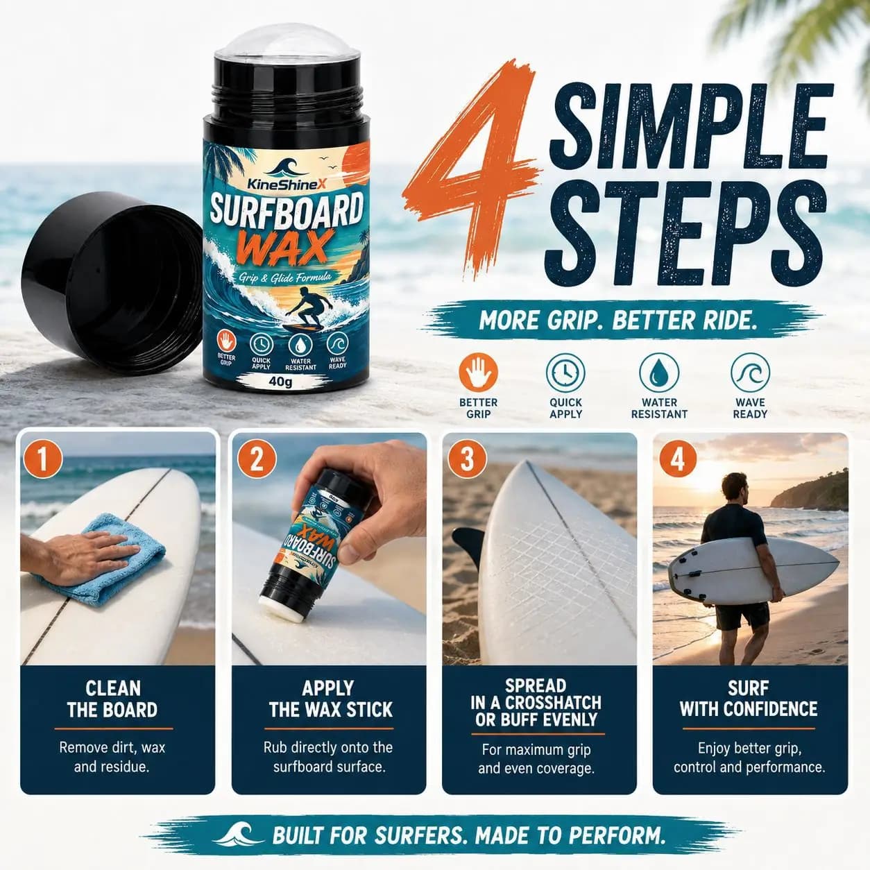 Surfboard Traction Wax Stick with Applicator