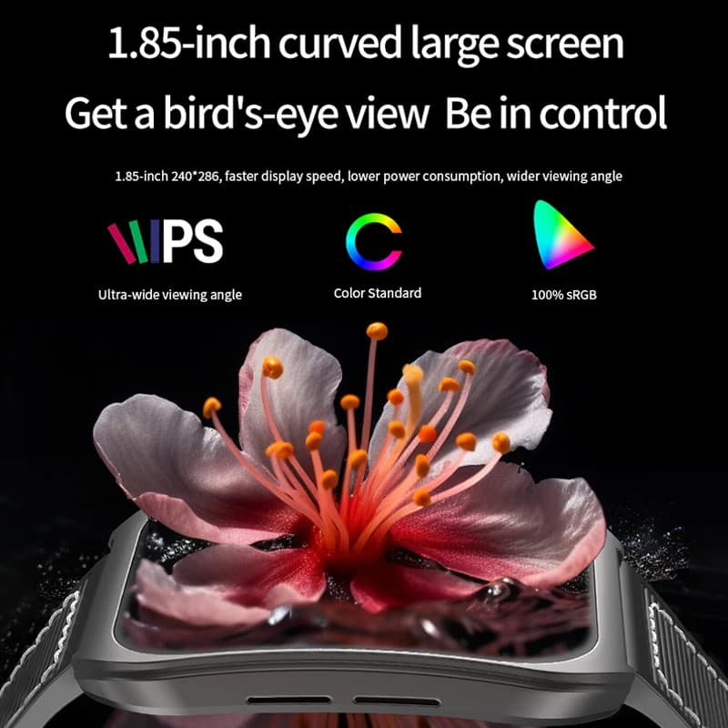 Smart Watch 1.85" Curved Screen Heart Rate Monitor