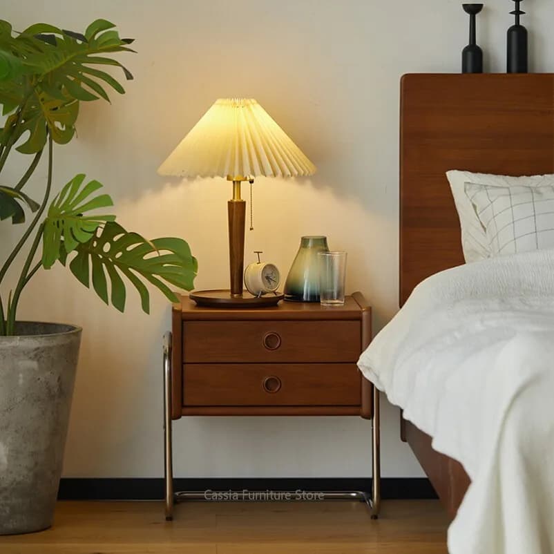 Compact Modern Minimalist Solid Wood Nightstand with Storage Drawers for Small Bedroom, Bedside Cabinet