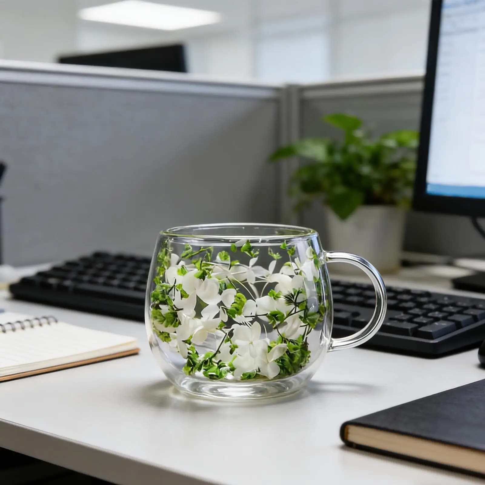 Double Wall Glass Cup with Dried Flowers