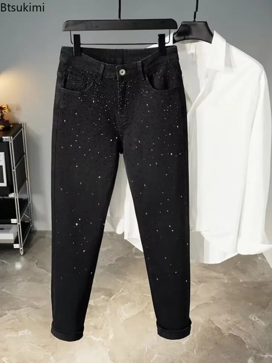 Men's Black Diamond Star Embellished Jeans
