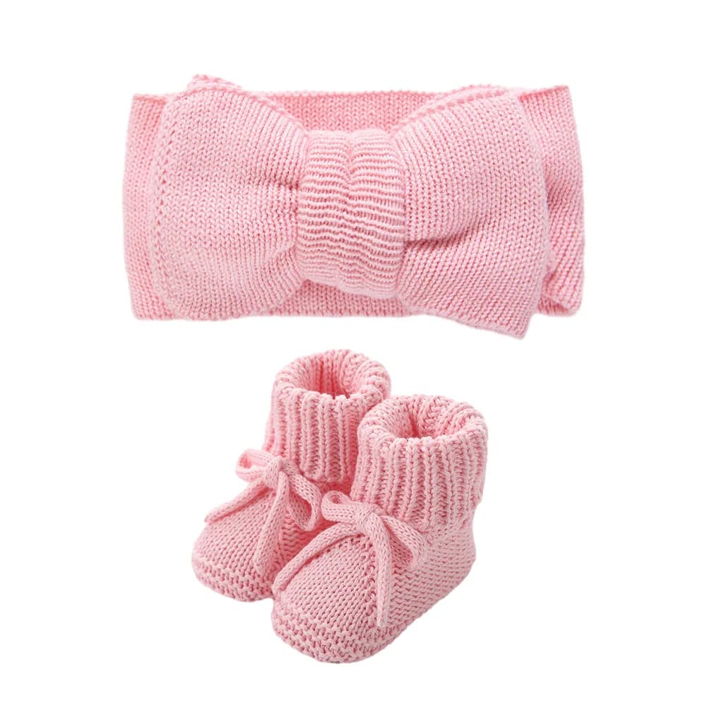 Baby Knitted Headband and Anti-Slip Crawling Socks Set