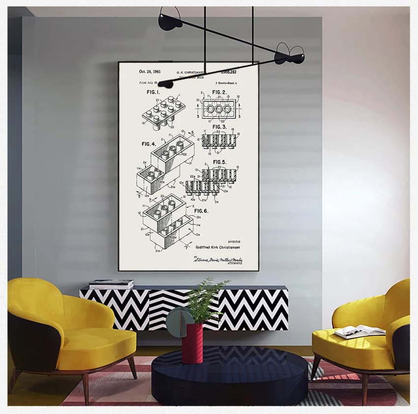 Kids Room Decor Vintage Blueprint Canvas Painting Picture Game Gift idea Legos Building Blocks Patent Print Toy Wall Art Posters