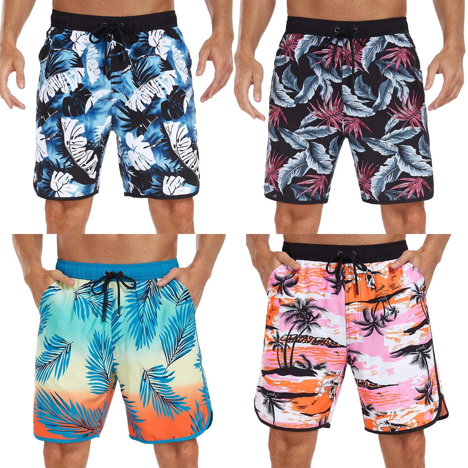 Men's Printed Swim Trunks with Pockets