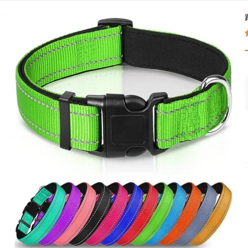 Dog Collar Reflective Adjustable Breathable Nylon Soft Padded DurableePet Collar for Small Medium Large Dog Bone Rope