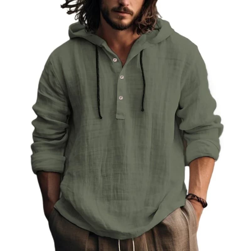Men's Casual Linen Blend Hoodie Shirt