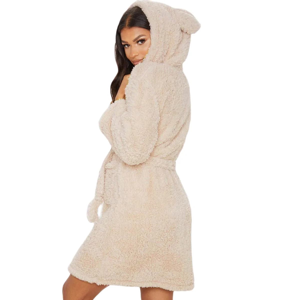 Women's Winter Plush Animal Ears Hooded Night Robe