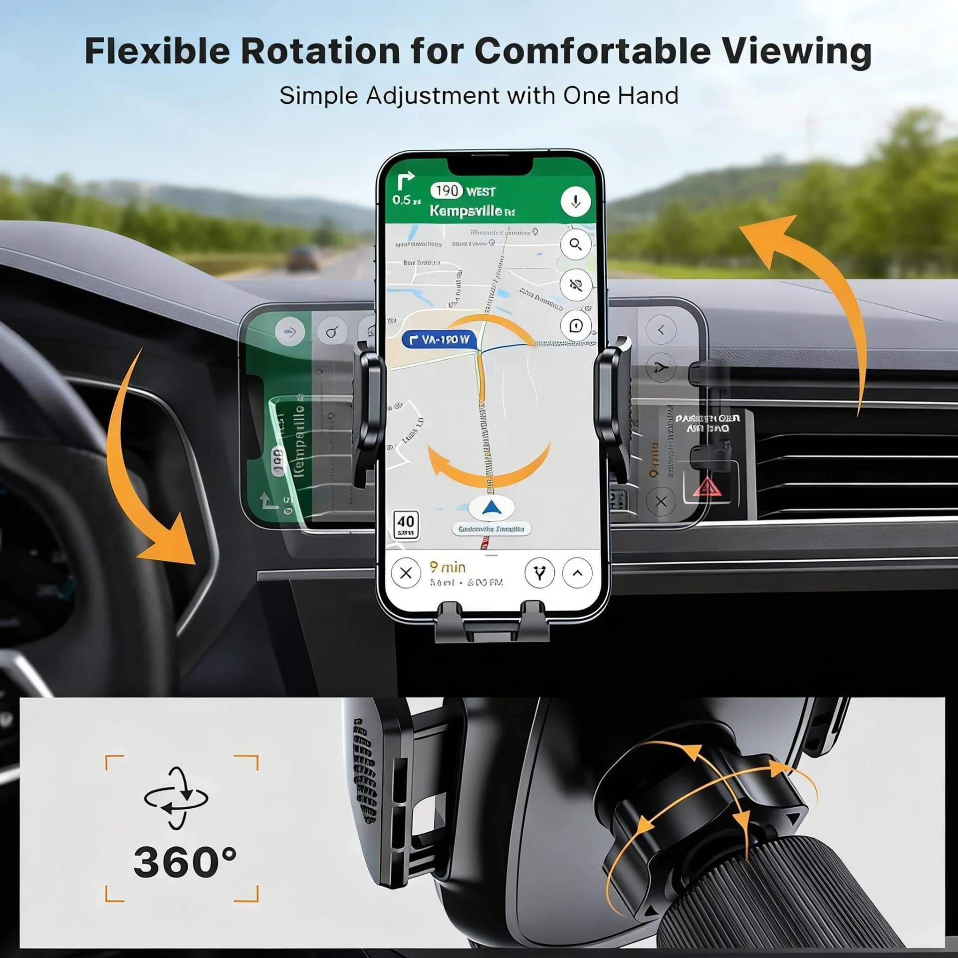 Car Phone Mount (with Metal Hook Clip) Air Vent Phone Holder Universal Car Mount, Compatible with Garmin GPS, iPhone, Android