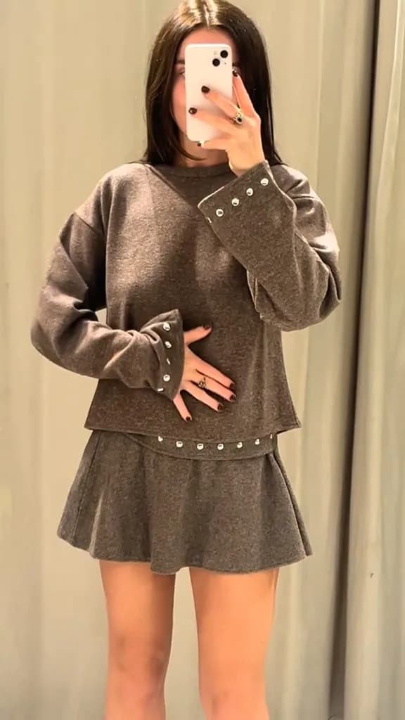 Knitted Sweater and Pleated Skirt Set
