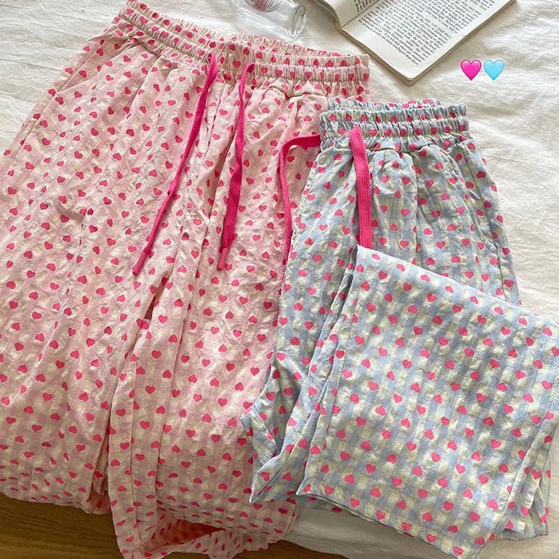 Heart-Printed Pajama Pants
