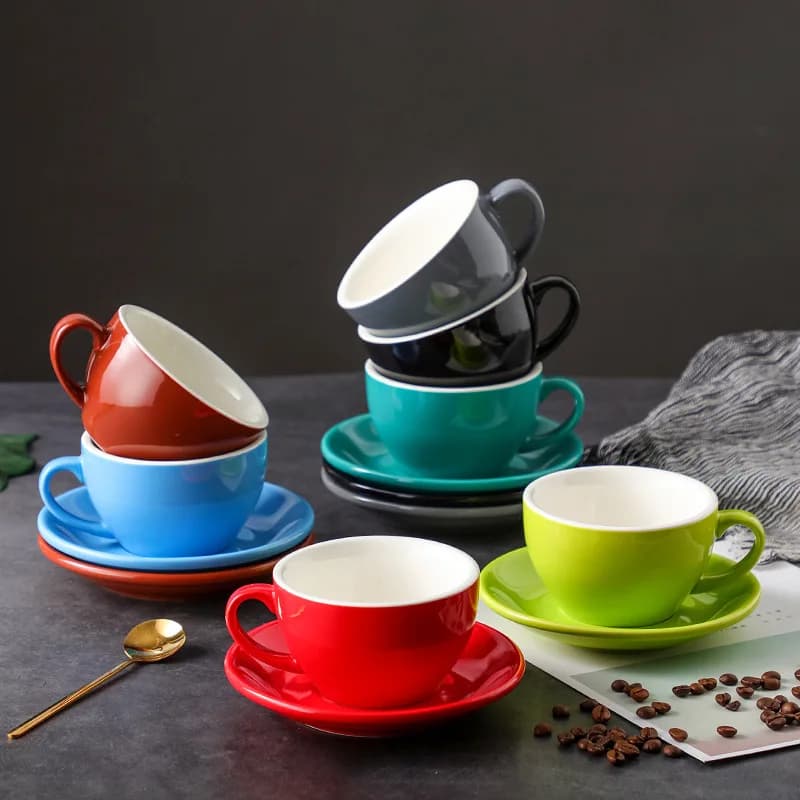 250ml Thickened Cup Large Capacity Creative Latte Art Cup Retro Colored Coffee Cup Afternoon Tea Dessert Tea Mug Home Decoration