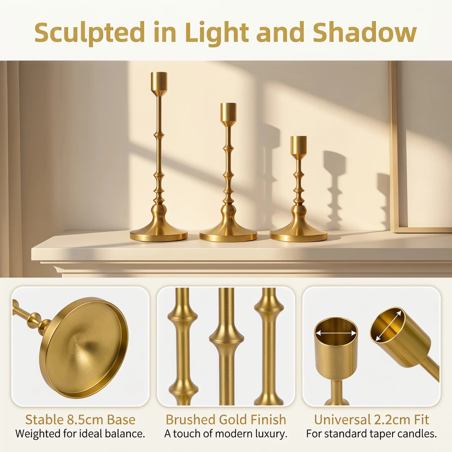 Gold and Black Taper Candle Holder Set