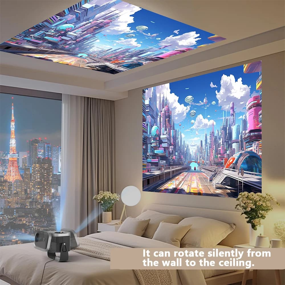 Mini 4K Projector Wall Projector, Portable Outdoor Movie Projector with Built-in Wi-Fi, Speaker & Digital Keystone, HDMI/BT,