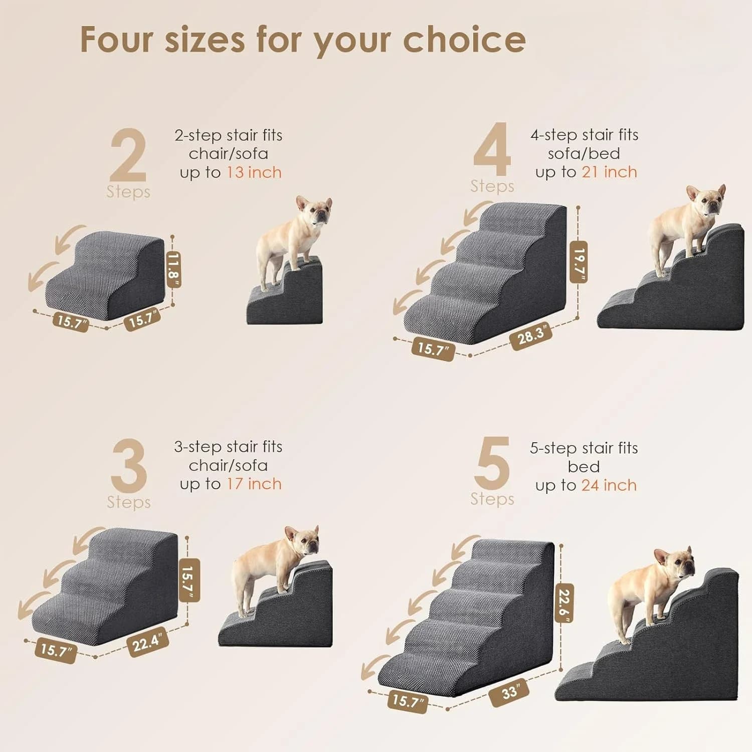 Curved Foam Pet Stairs with Washable Cover