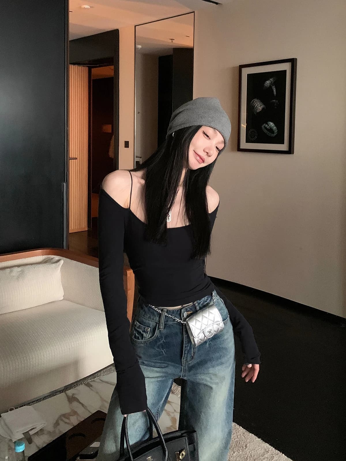 Women's Slim Fit One-Shoulder Long Sleeve Top