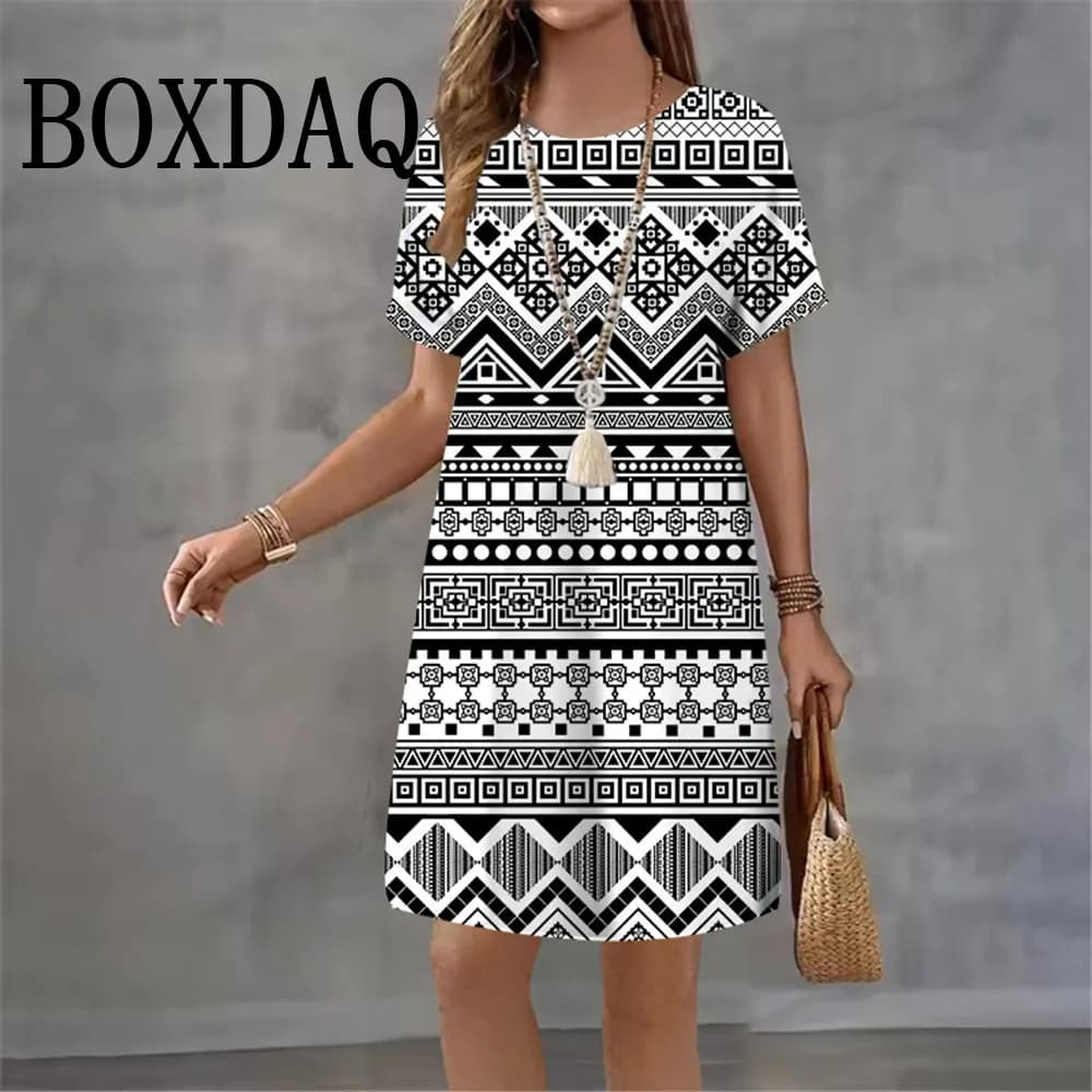 Geometric Ethnic Print Summer Dress