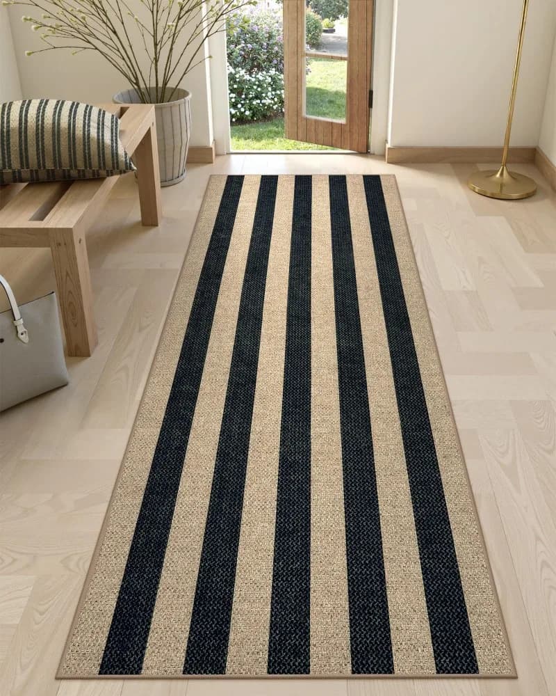 Vertical Stripe Runner Rug Gray Black