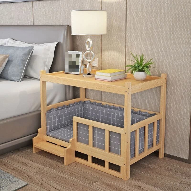 Wooden Dog Bed with Side Table