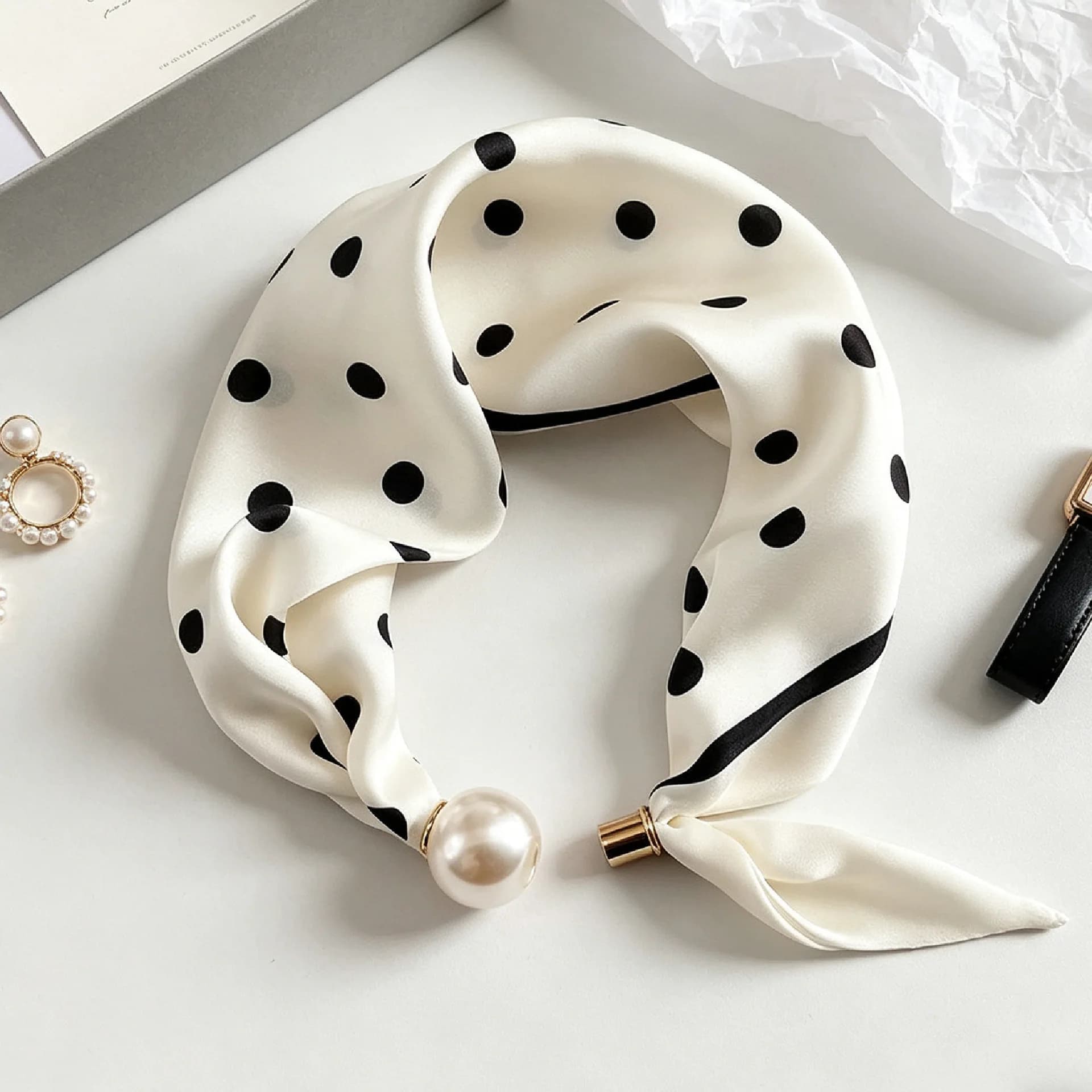 Pearl Stripe Magnetic Buckle Scarf