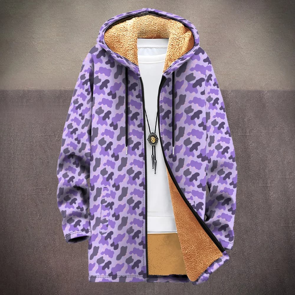 Camouflage Fleece-Lined Hooded Jacket