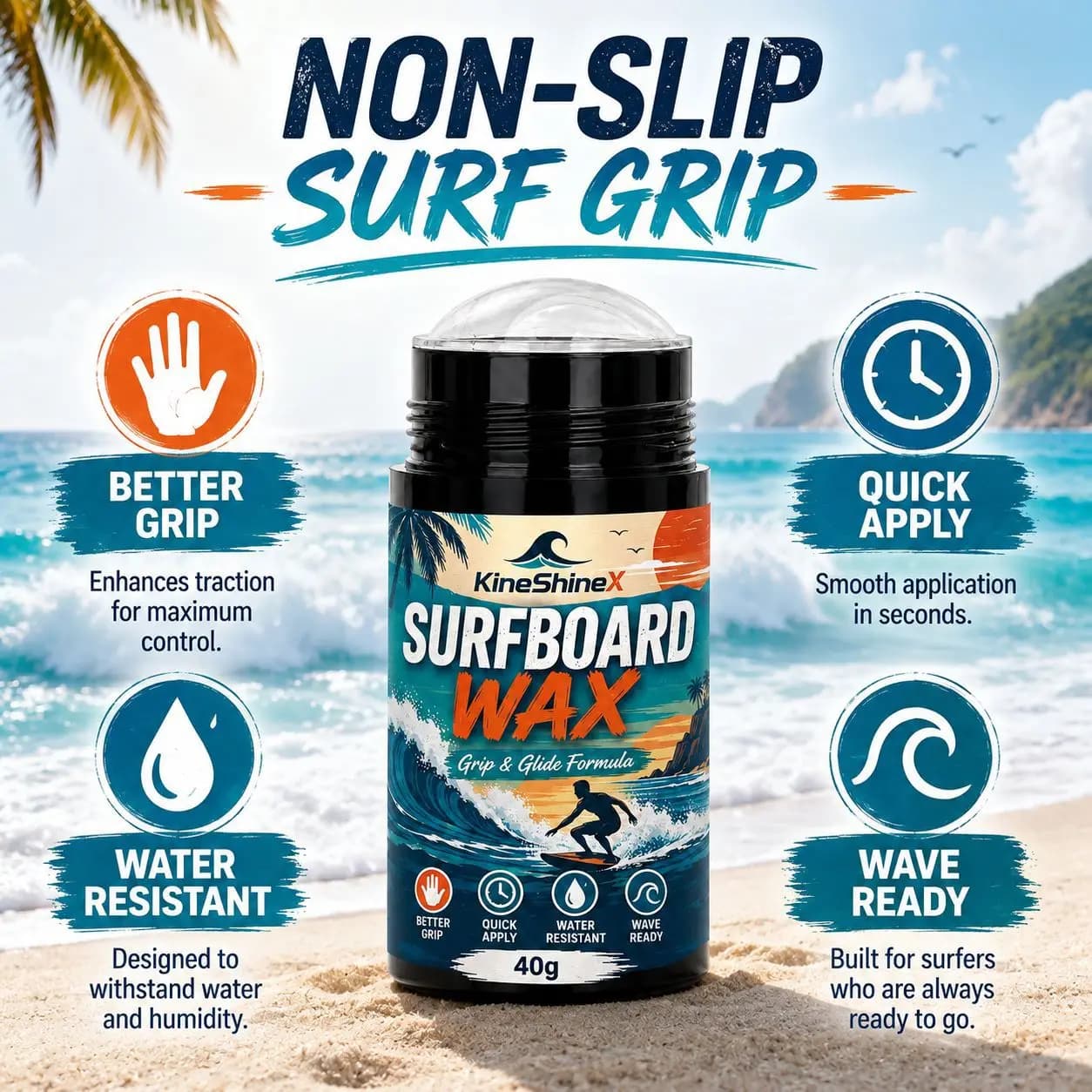 Surfboard Traction Wax Stick with Applicator