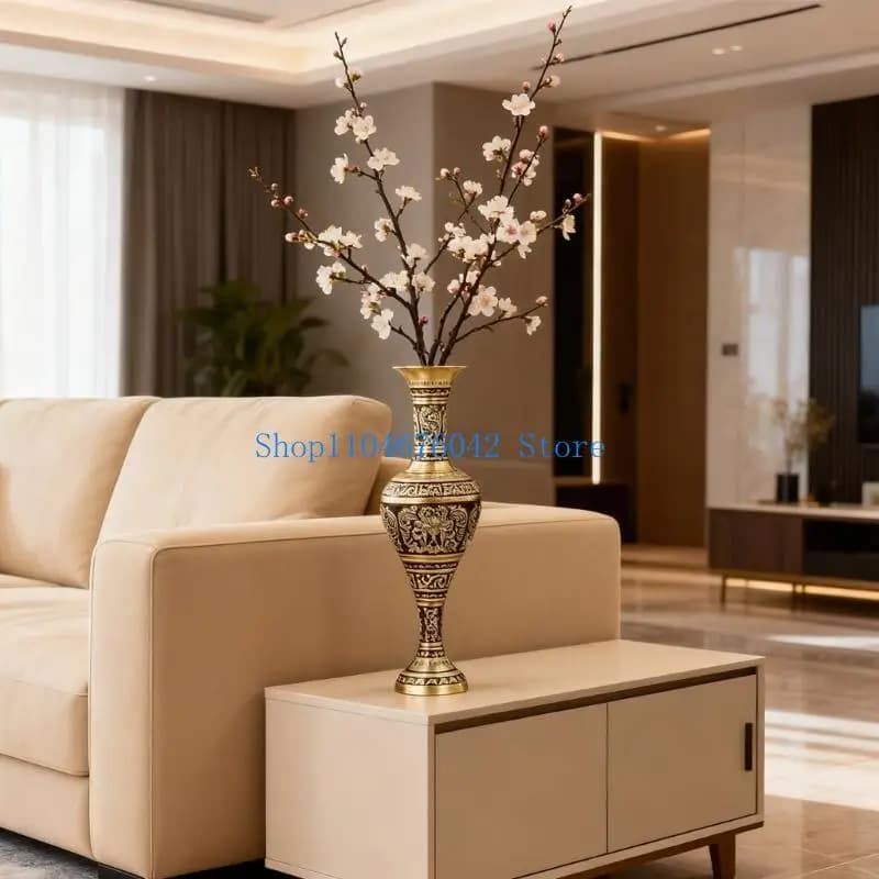 Metal Embossed Geometric Floor Vase