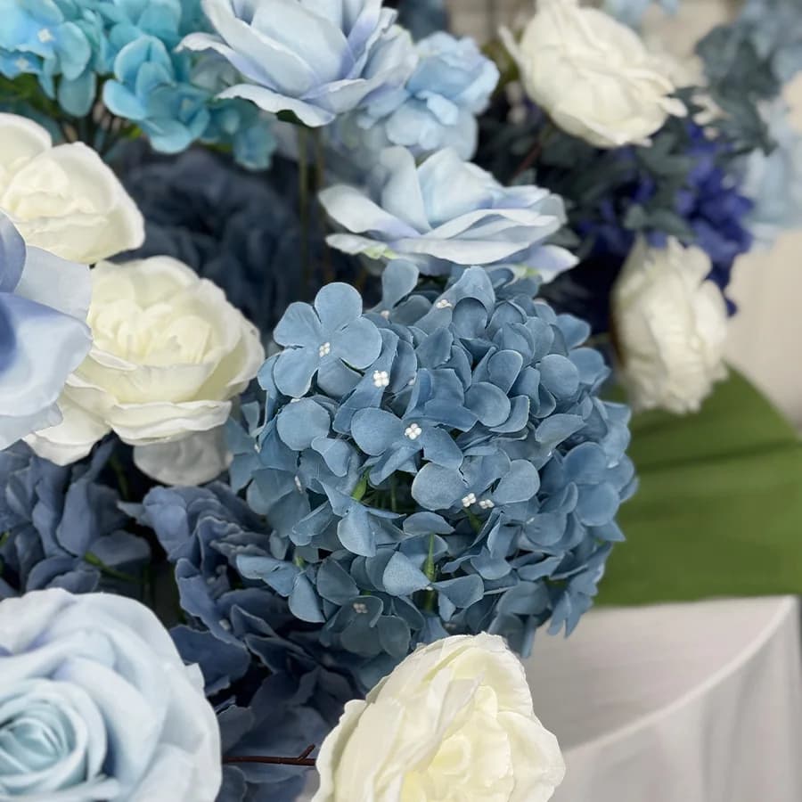 Wedding Decor Artificial Flower Row Arrangement Navy Blue/Light Blue/black Table Runner Flower Party Event Backdrop Wall Layout
