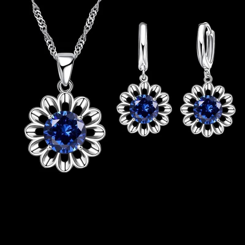 New Fashion Wedding Jewelry Set Women 925 Sterling Silver Color Crystal Pendant Necklace Hoop Earring Big Promotion