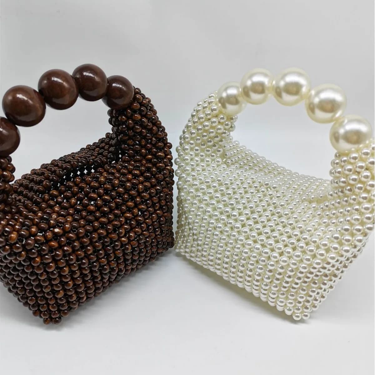 Handmade Beaded Handbag For Women Wooden Bead Bucket Bag Evening Bag Shoulder Bag Beaded Shoulder Bag Female Beach Bag