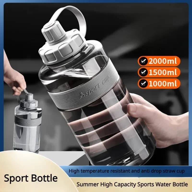 Large Water Bottle with Straw, 2 Liter