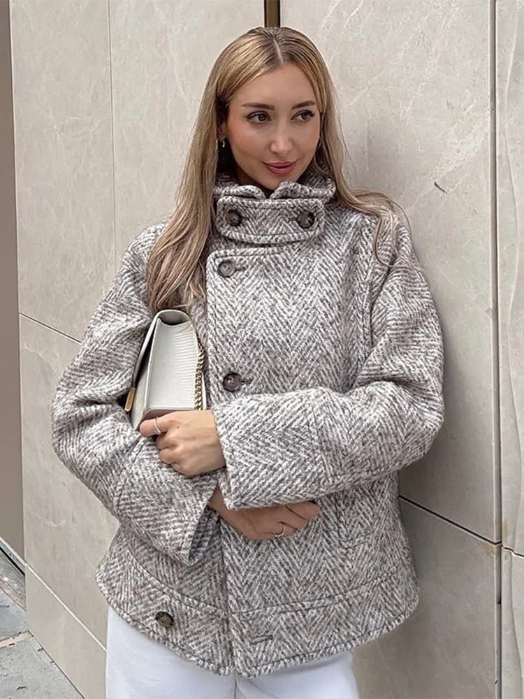 Women's Wool Blend Stand Collar Overcoat