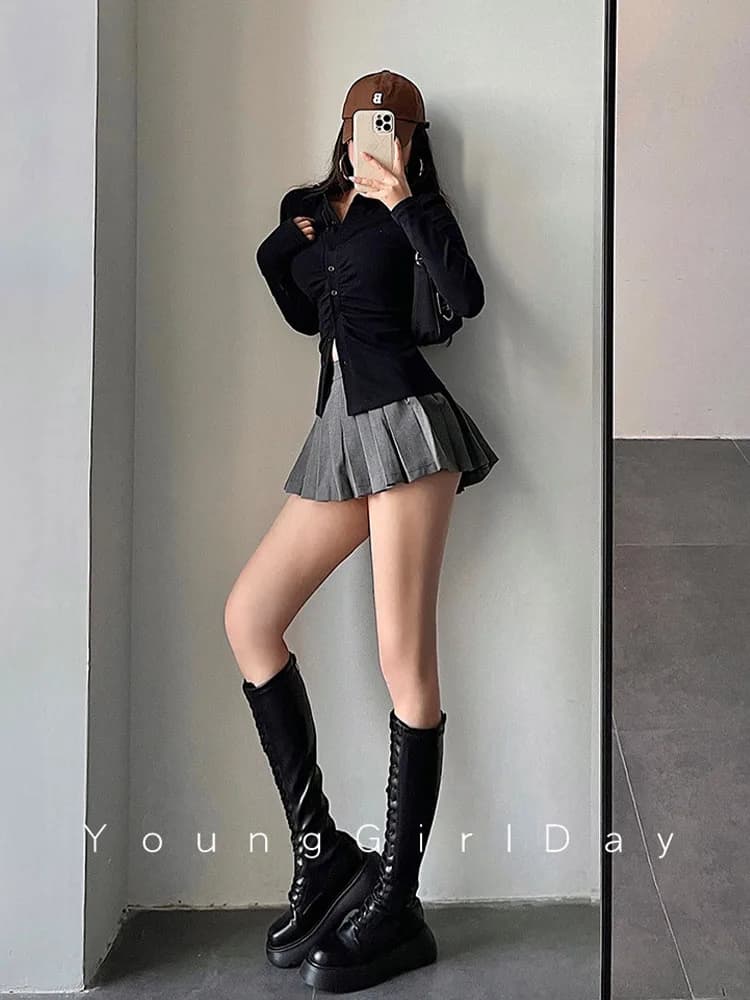 High-Waist Pleated A-Line Mini Skirt