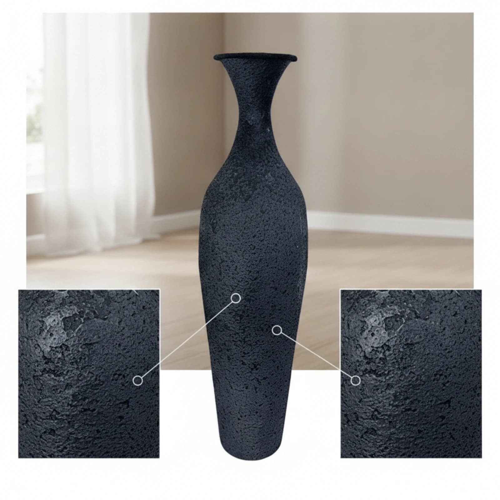 Rustic Tall Floor Vase with Narrow Neck