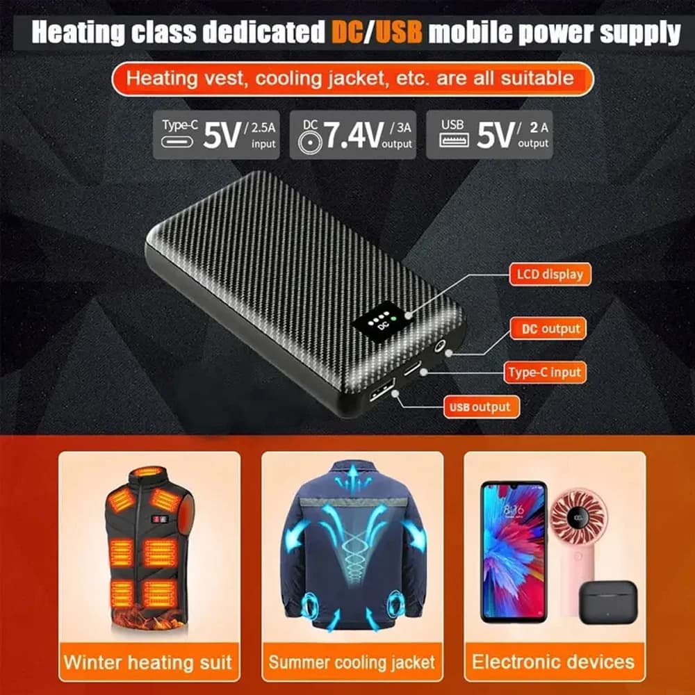 Dual-Mode Power Bank with Cooling Fan and Heated Vest Support