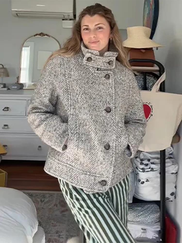 Women's Wool Blend Stand Collar Overcoat