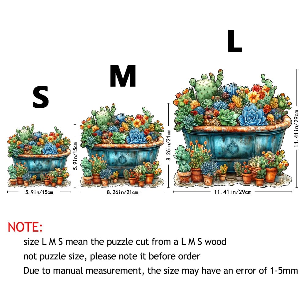 Wooden Puzzle with Animal and Succulent Shapes