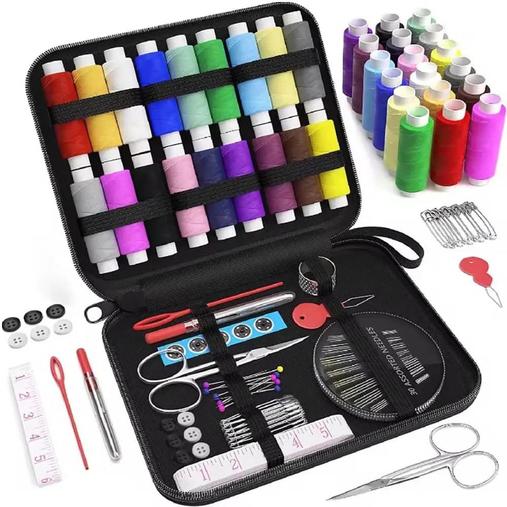 Complete Sewing Kit with Threads Needles Scissors Tape Measure Buttons Portable Travel DIY Embroidery Handwork Sewing Tool Set