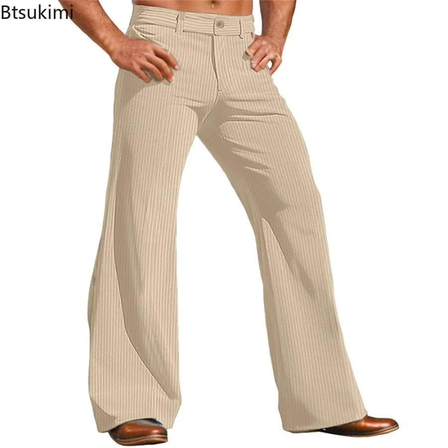 Men's Solid Corduroy Flared Dress Pants