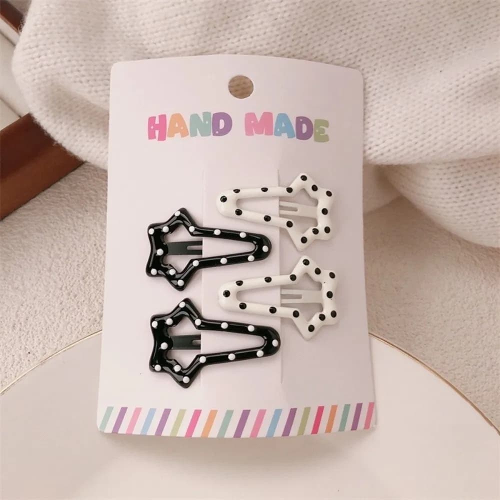 4pcs/set Headwear Black White Dot Hair Clips Geometric Cute Hairpin Sweet Barrettes Hair Accessories
