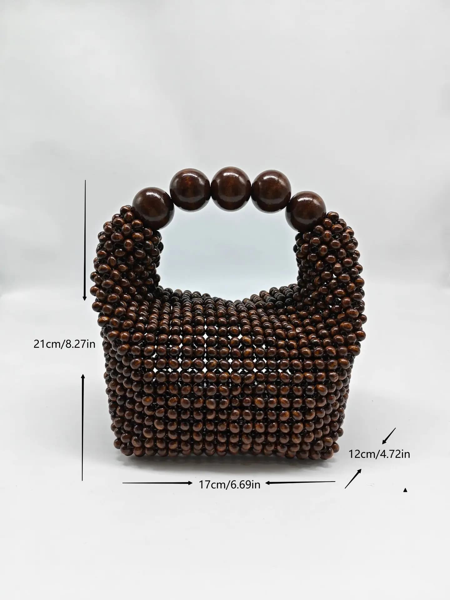 Handmade Beaded Handbag For Women Wooden Bead Bucket Bag Evening Bag Shoulder Bag Beaded Shoulder Bag Female Beach Bag