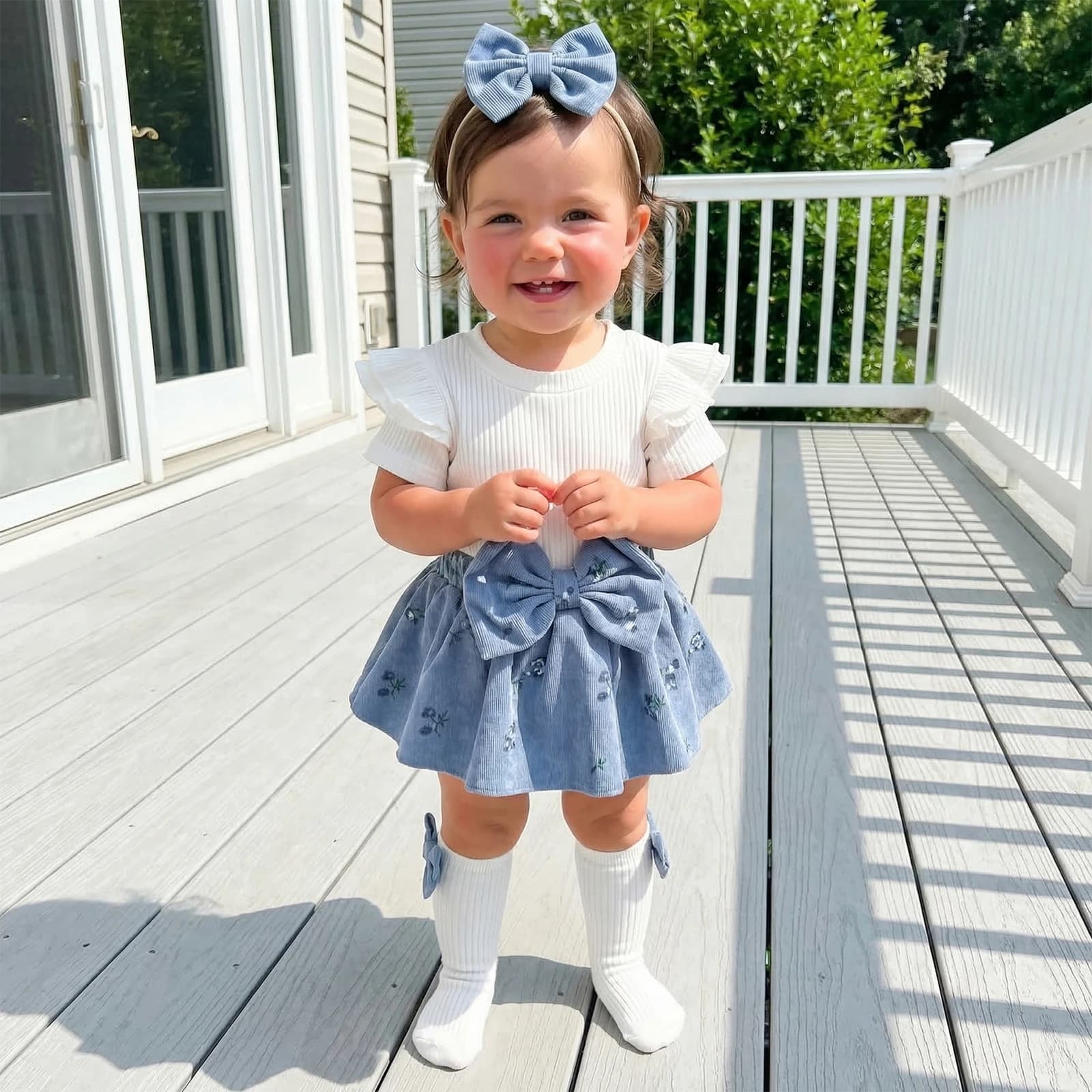 Baby Clothing Girls Summer Outfits Short Sleeve Skirt Romper + Long Socks + Headband Set Newborn Clothes