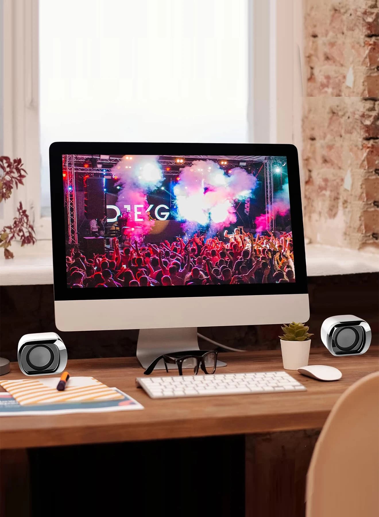 Compact Dual-Drive Desktop Speaker with Volume Control