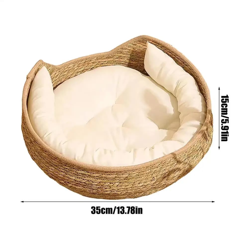 Woven Cotton Rope Round Cat Bed with Pillow