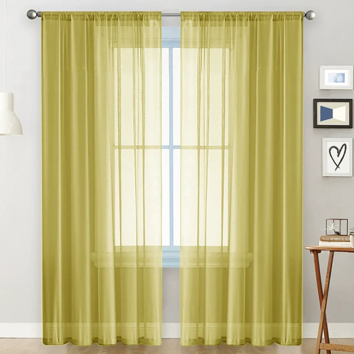 Sheer White Curtains, 2 Panels