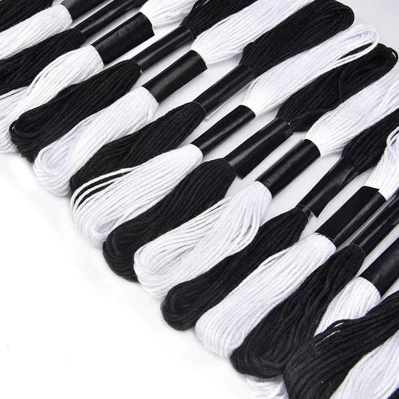 Black and White Embroidery Floss Skeins