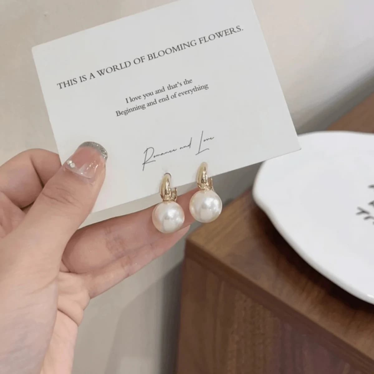 Gold Pearl Stud Hoop Earrings